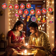 Happy Diwali Banners Hanging Decorations Deepavali Pennants Backdrop Indian Festival of Lights Photo Props Hindu Party Banner Garlands for Home Diwali Party Supplies