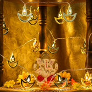 Metal Diwali Diya String Lights - Warm White USB LED Electric Diya Lights for Diwali Gifts, Mandir, Altar, Shrine Pooja Decor - Reusable Hindu Festival Wedding Puja Decorations(2-Pack)