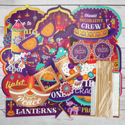 DPKOW 30pcs Funny Diwali Photo Booth Props, Deepavali Photo Props for Festival of Lights Party Favor Game, Hindu Party Photobooth Accessories Diwali Party Supplies Decoration, Hat Glasses Tie Mustache