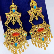 Women's Trend Gold Plated Indian Jhumka Earrings Geometric Dangle Banquet Fashion Jewelry Accessories Stylish Outfits Engagement Earrings