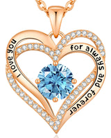 CDE Necklaces for Women Birthstone Pendant, Sterling Silver Love Heart Rose Gold Jewellery Gifts for Mum Her Wife Girlfriend Anniversary Birthday Mothers Day