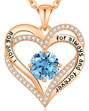 CDE Necklaces for Women Birthstone Pendant, Sterling Silver Love Heart Rose Gold Jewellery Gifts for Mum Her Wife Girlfriend Anniversary Birthday Mothers Day