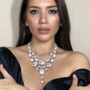 Ever Faith Sparkly Rhinestone Crystal Vintage Style Art Deco Chunky Bib Statement Teardrop Necklace