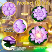 Liliful 24 Pcs Diwali Lotus Decoration Pool Floating Lights, Artificial Flowers Lotus with LED,Lily Pads Water Lantern for Indian Puja Home Decoration(3.94 Inch, 5.91 Inch,White)