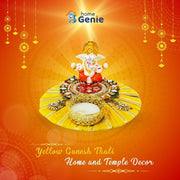 Home Genie Ganesh Tealight Candle Holder with Decorative Pooja Thali | Yellow Base Festival Plate for Diwali, Home Temple, Gift Decor | 10.5x3.5x9.5 cm | 240g | Ethnic Art Spiritual Idol Plate