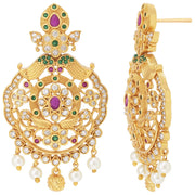 Aheli Wedding Wear Gold Tone Goddess Engraved on Coin Long Necklace Set South Indian Traditional Bollywood Fashion Jewelry Set for Women