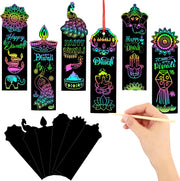 JUNEBRUSHS 30Pcs Diwali Crafts for Kids, Rainbow Magic Scratch Art Paper Bookmarks Diwali Gifts for Kids School Classroom Activities Games Arts and Crafts Happy Diwali Party Favors