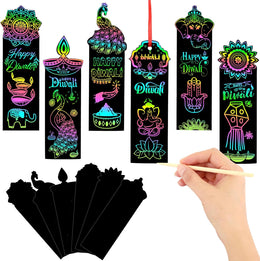 JUNEBRUSHS 30Pcs Diwali Crafts for Kids, Rainbow Magic Scratch Art Paper Bookmarks Diwali Gifts for Kids School Classroom Activities Games Arts and Crafts Happy Diwali Party Favors