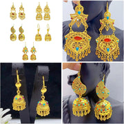 Women's Trend Gold Plated Indian Jhumka Earrings Geometric Dangle Banquet Fashion Jewelry Accessories Stylish Outfits Engagement Earrings