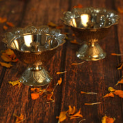 Handmade Brass Lotus Akand Diya - Traditional Indian Festive Diwali Pooja Lamp & Home Temple Decoration - Engraved Golden Oil Lamp - Perfect for Thanksgiving - Pack of 2 (2.50 INCH)