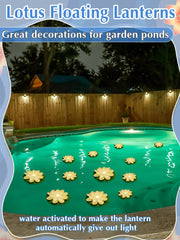Hortsun 12 Pcs Floating Lotus Lights with Batteries Lily Pads Pool Flowers Diwali Pooja Decorations Floating Candles Decor for Pool Pond Outdoor Indoor(5.91 Inch,White)