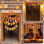 Happy Diwali Banners Hanging Decorations Deepavali Pennants Backdrop Indian Festival of Lights Photo Props Hindu Party Banner Garlands for Home Diwali Party Supplies
