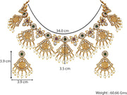 Aheli Beautiful Wedding Wear Indian Laxmi Goddess Faux Stone Studded Floral Design Crafted Necklace Earrings Set Ethnic Fashion Jewelry for Women