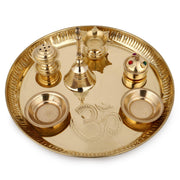 Hashcart Pooja Brass Plate Set (Dia - 8.85 in) | Indian Decorative Puja Items/Aarti Thali for Temple | Mandir | Diwali Decoration | Wedding | Home Decor