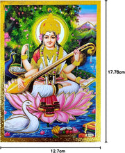 Crafts of India Goddess Saraswati Poster/Reprint Hindu Goddess Picture with Golden Foil (Unframed : Size 5