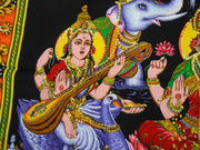 Crafts of India Lakshmi Ganesha Saraswati Batik Cotton Wall Hanging Sequins Tapestry : Size 43