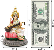 Hindu Goddess Saraswati Idol Statue - 5.1”H Saraswati Statue Indian Spiritual Culture Sculpture Pooja Item India Idol Statue Diwali Decor Diwali Gifts Hindu God Figurines