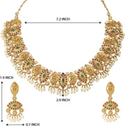 Aheli Beautiful Wedding Wear Indian Laxmi Goddess Faux Stone Studded Floral Design Crafted Necklace Earrings Set Ethnic Fashion Jewelry for Women