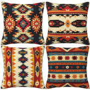 HOSTECCO Aztec Tribal Cushion Covers 45x45 cm Pack of 4 Ethnic Geometric Cushion Cases Western Decorative Pillow Cases for Sofa Bed