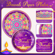 350 Pcs Happy Diwali Party Supplies India Festival of Lights Disposable Tableware Include Paper Plates Cups Napkins Knives Forks and Spoons for Diwali Indian Deepawali Hindu Party Decoration