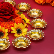 Golden Metal Diya for Diwali – Reusable Deya Oil Lamps for Indians Home Temple Mandir Altar Pooja Decoration Wedding Housewarming Puja Item Hindu Urli Bowl Diyas for Indian Festivals Gifts (12 Pcs)