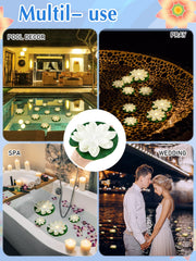 Hortsun 12 Pcs Floating Lotus Lights with Batteries Lily Pads Pool Flowers Diwali Pooja Decorations Floating Candles Decor for Pool Pond Outdoor Indoor(5.91 Inch,White)