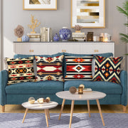 HOSTECCO Aztec Tribal Cushion Covers 45x45 cm Pack of 4 Ethnic Geometric Cushion Cases Western Decorative Pillow Cases for Sofa Bed