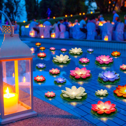 Liliful 24 Pcs Diwali Lotus Decoration Pool Floating Lights, Artificial Flowers Lotus with LED,Lily Pads Water Lantern for Indian Puja Home Decoration(3.94 Inch, 5.91 Inch,White)