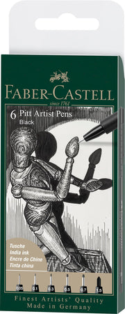 Faber-Castell Art & Graphic Pitt Artist Pen India Ink Pen, Black, Wallet Of 4, For Art, Craft, Drawing, Sketching, Home, School, University, Colouring