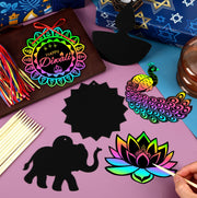 JULMELON 36 PCS Diwali Crafts, Rainbow Scratch Art DIY Scratch Paper Cards Magic Color Diwali Gifts Arts and Craft Kits Bulk Happy Diwali Party Favors School Activities Games