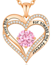 CDE Necklaces for Women Birthstone Pendant, Sterling Silver Love Heart Rose Gold Jewellery Gifts for Mum Her Wife Girlfriend Anniversary Birthday Mothers Day