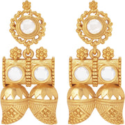 Aheli Beautiful Wedding Wear Indian Laxmi Goddess Faux Stone Studded Floral Design Crafted Necklace Earrings Set Ethnic Fashion Jewelry for Women