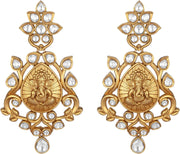 Aheli Beautiful Wedding Wear Indian Laxmi Goddess Faux Stone Studded Floral Design Crafted Necklace Earrings Set Ethnic Fashion Jewelry for Women