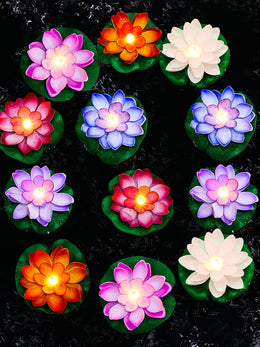Hortsun 12 Pcs Floating Lotus Lights with Batteries Lily Pads Pool Flowers Diwali Pooja Decorations Floating Candles Decor for Pool Pond Outdoor Indoor(5.91 Inch,White)