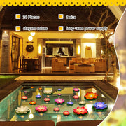 Liliful 24 Pcs Diwali Lotus Decoration Pool Floating Lights, Artificial Flowers Lotus with LED,Lily Pads Water Lantern for Indian Puja Home Decoration(3.94 Inch, 5.91 Inch,White)
