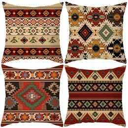 HOSTECCO Aztec Tribal Cushion Covers 45x45 cm Pack of 4 Ethnic Geometric Cushion Cases Western Decorative Pillow Cases for Sofa Bed