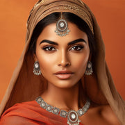 Quelay 3 Pcs Indian Jewelry Set for Women Indian Traditional Statement Choker Necklace Earrings Forehead Jewelry Gifts Rhinestone Maang Tikka Bridal Wedding Prom Set