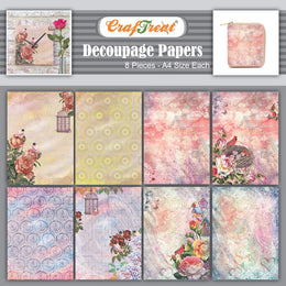 CrafTreat Reusable Decoupage Paper Birds Vintage - Birdcage and Bird House - Size: A4 (8.3 x 11.7 Inch) 8 Pcs - Furiture Decoupage Paper Garden - Decoupage Paper for Scrapbooking and Crafts