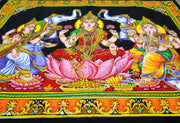 Crafts of India Lakshmi Ganesha Saraswati Batik Cotton Wall Hanging Sequins Tapestry : Size 43