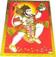 Crafts of India Lord hanuman carring Sanjivini Mountain Poster/Reprint Hindu God Picture with Golden Foil (Unframed : Size 5