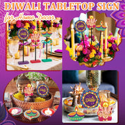 3 Pcs Happy Diwali Table Decorations Indian Festival of Lights Wooden Signs for Hindu Deepavali Party Decor (Diwali)
