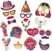 DPKOW 30pcs Funny Diwali Photo Booth Props, Deepavali Photo Props for Festival of Lights Party Favor Game, Hindu Party Photobooth Accessories Diwali Party Supplies Decoration, Hat Glasses Tie Mustache