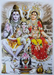 Crafts of India Lord Shiva Family Poster/Reprint Hindu God Picture with Golden Foil (Unframed : Size 5
