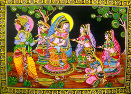Crafts of India Lord Krishna playing Holi with Gopis Batik Painting Wall Tapestry : 30