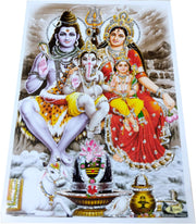 Crafts of India Lord Shiva Family Poster/Reprint Hindu God Picture with Golden Foil (Unframed : Size 5