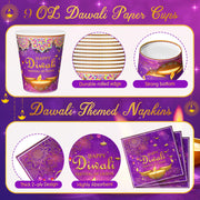 350 Pcs Happy Diwali Party Supplies India Festival of Lights Disposable Tableware Include Paper Plates Cups Napkins Knives Forks and Spoons for Diwali Indian Deepawali Hindu Party Decoration