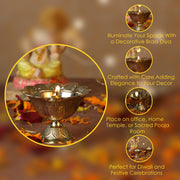 Handmade Brass Lotus Akand Diya - Traditional Indian Festive Diwali Pooja Lamp & Home Temple Decoration - Engraved Golden Oil Lamp - Perfect for Thanksgiving - Pack of 2 (2.50 INCH)