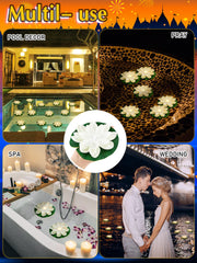 Hortsun 12 Pcs Floating Lotus Lights with Batteries Lily Pads Pool Flowers Diwali Pooja Decorations Floating Candles Decor for Pool Pond Outdoor Indoor(5.91 Inch,White)