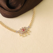 TARINIKA Yellow Gold Beli Nakshatra CZ Short Necklace Set with Floral Design - Indian Jewelry Set for Women | Perfect for Casual Occasions | Indian necklace sets | 1 year warranty*