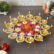 Kalakriti Metal Urli Bowl |Large Decorative Handi Craft |Indian puja Decorations |Hindu Temple Accessories IDecorative Urli Bowl for Diwali Navratri Home Decor - Lotus Design (Set of 2, 12 inch)
